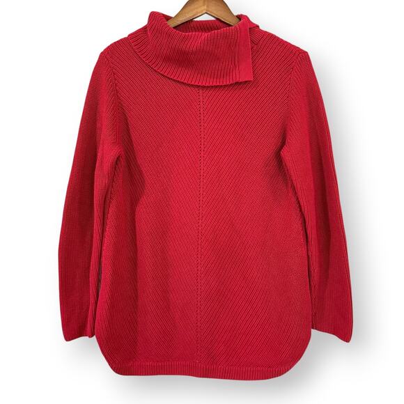Talbots Medium Split Cowl Neck Shaker Stitch Sweater Cotton Blend Cranberry Red - Picture 1 of 11